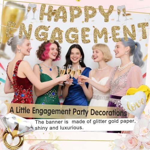 Champagne Gold Happy Engagement Banner Set
