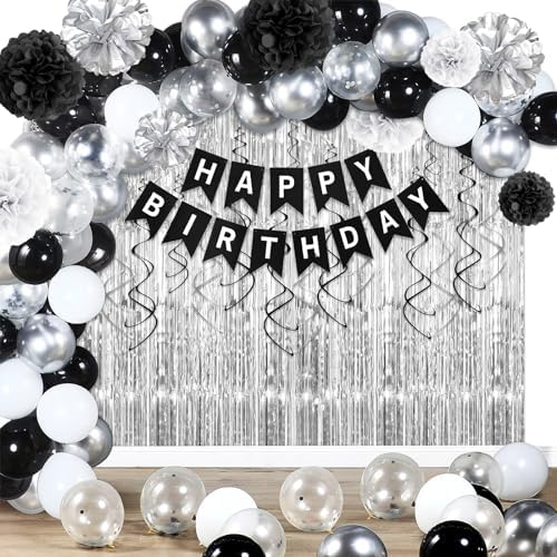 Black and Silver Birthday Decorations for Men