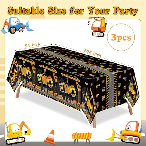 3Pcs Construction Themed Tablecloths - Dump Truck Birthday Decor