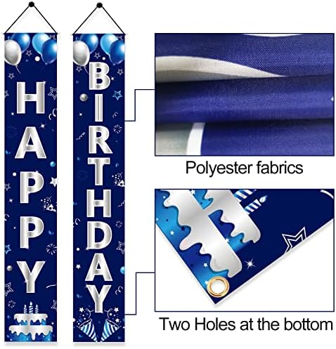 Turypaty Blue Silver Happy Birthday Door Banner Decorations
