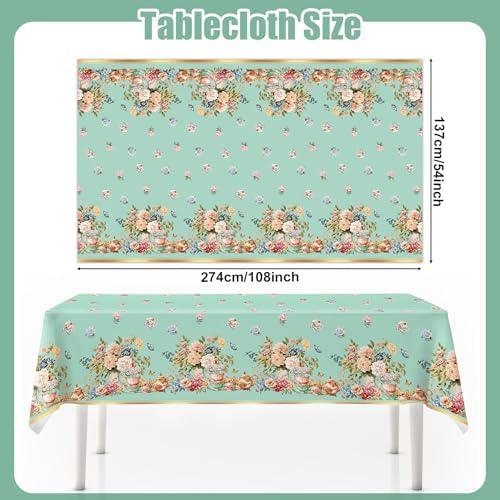 3pcs Tea Party Tablecloth 54x108 Inch Spring Floral Plastic Table Cover