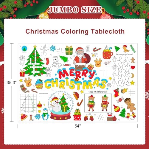 DISJOURNEY Christmas Coloring Tablecloth for Kids
