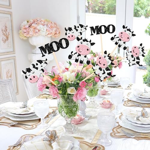 12PCS Double Sided Moo Cow Centerpiece Sticks