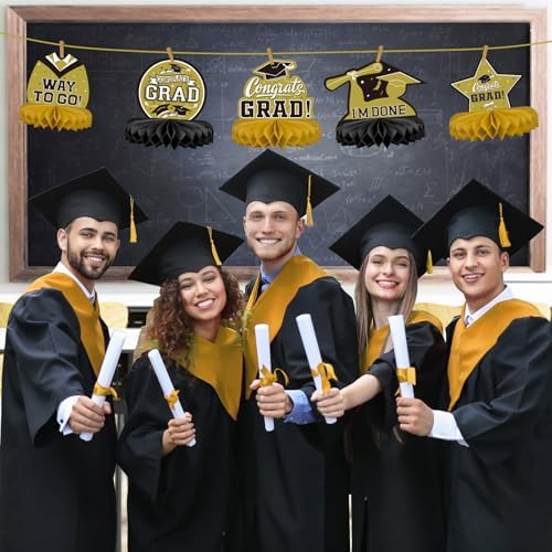 9PCS Graduation Party Decorations Honeycomb Table Centerpieces Gold and Black
