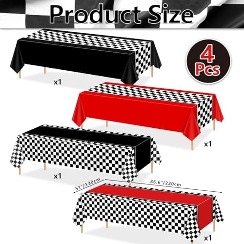4 Pcs Checkered Race Car Tablecloths for Birthday Parties
