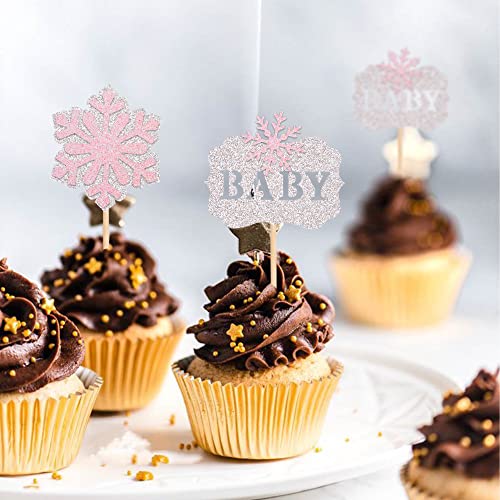 ZHUOWEISM 24PCS Snowflake Cupcake Toppers for Winter Parties