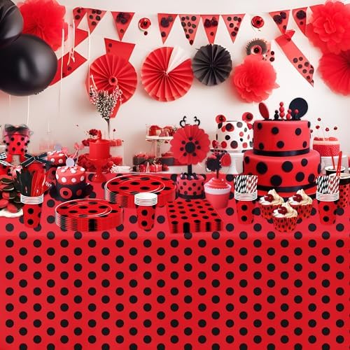 Ladybug Birthday Tablecloth Set 3-Pack 54x108 Inch