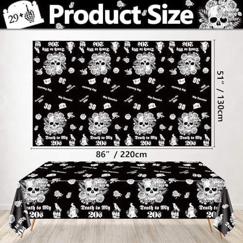 Death to My 20s 4Pcs Tablecloths Black 30th Birthday Decorations