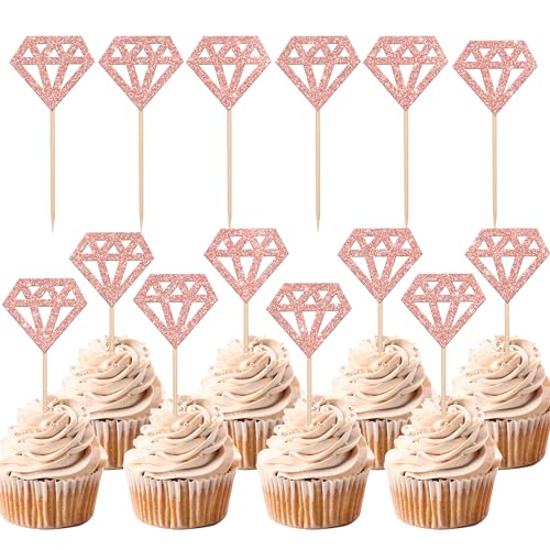36 PCS Diamond Cupcake Toppers Rose Gold Glitter Cake Decorations