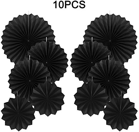 Black Hanging Party Fans Decorations Set of 10