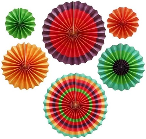 Ruidee 6 Piece Rainbow Paper Fans for Party Decorations