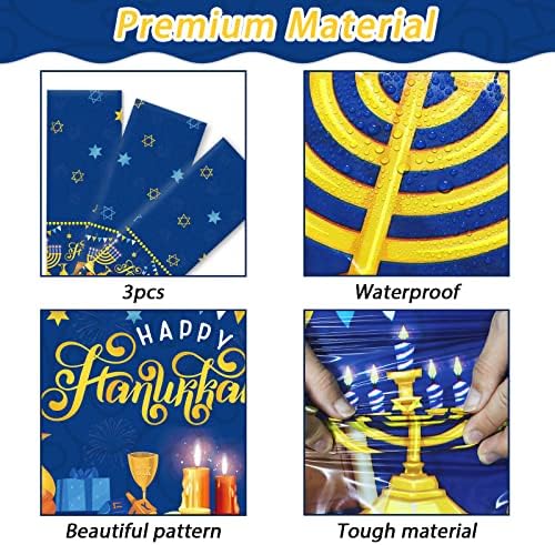 3 Pcs Hanukkah Tablecloths Blue Gold Fabric Decorations