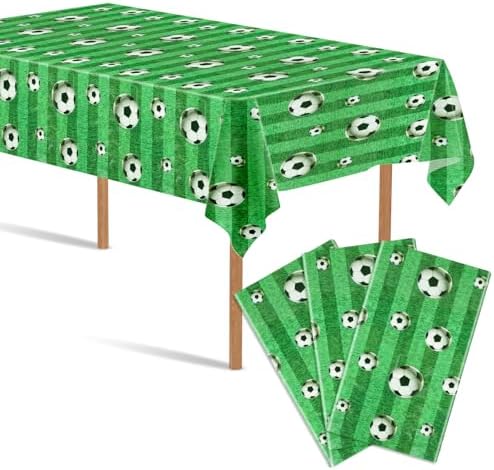 3 Pcs Soccer Party Tablecloth 54x108 Inches Green Soccer Field Tablecover