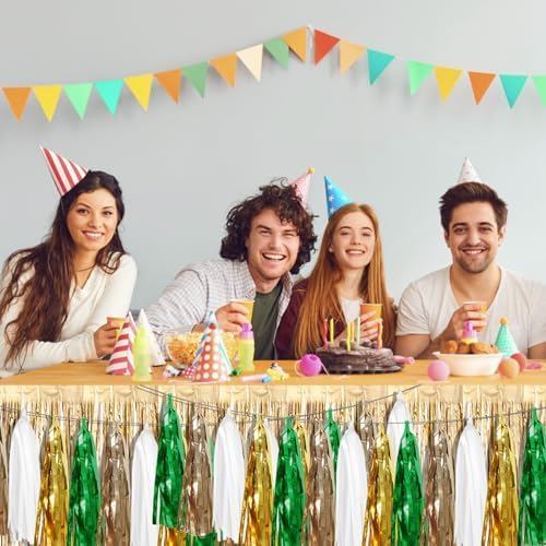 Sage Green Beige Mint Gold Foil Tassel Garland Banner for Parties