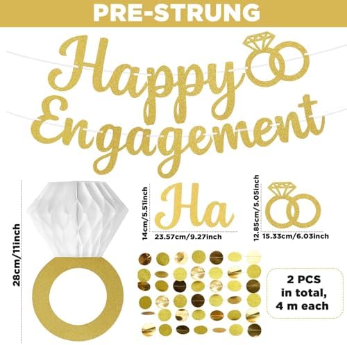 Gold Glitter Happy Engagement Party Banner Decor Set