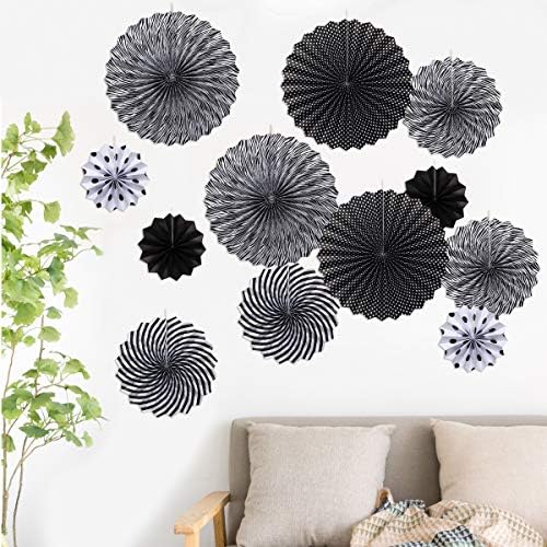 ONUPGO Black Paper Fan Party Decor Set 12PCS