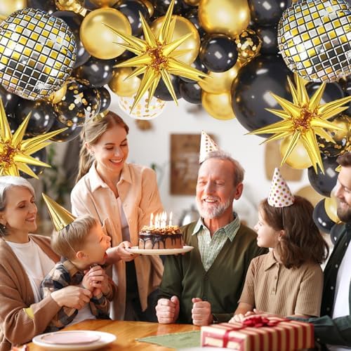 Black and Gold Balloon Garland Arch Kit with Starburst Foil Balloons