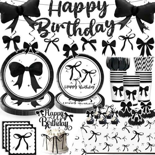 Black Bow Birthday Decorations Set