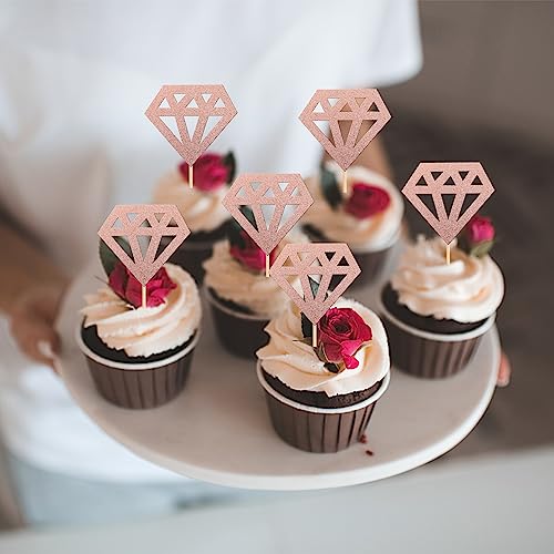 36 PCS Diamond Cupcake Toppers Rose Gold Glitter Cake Decorations