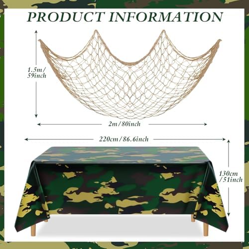 2 Pcs Camouflage Hunting Party Decorations Tablecloth and Fishing Net