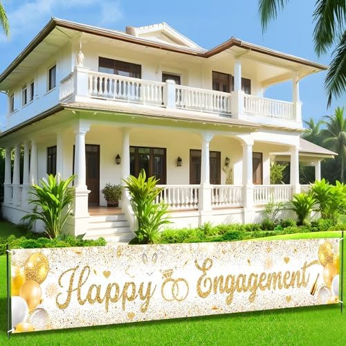 Gold Engagement Party Decorations Happy Engagement Yard Banner Backdrop