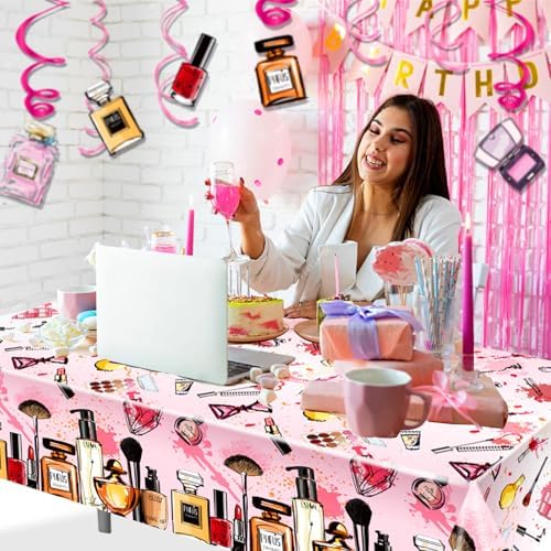 2 Pack Spa Makeup Party Tablecloths - Waterproof Pink Cosmetics Themed