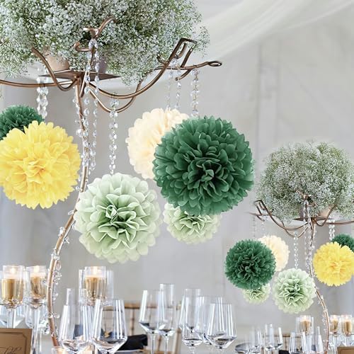 Sage Green Tissue Paper Pom Poms 23 Pcs Decorations