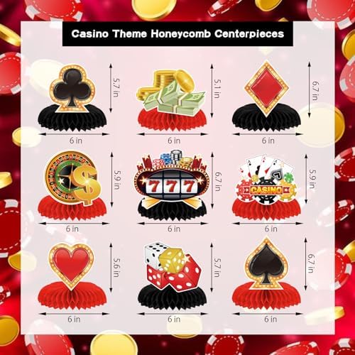 9Pcs Casino Theme Honeycomb Centerpieces