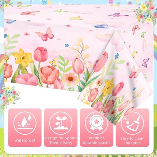 3 Pieces Spring Tulip Plastic Table Covers for Easter Birthday Parties