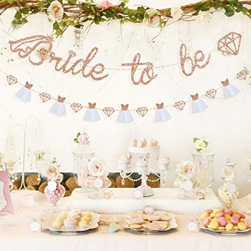 Pinkblume Rose Gold Bride to Be Banner Sign Double Sided Glitter Paper