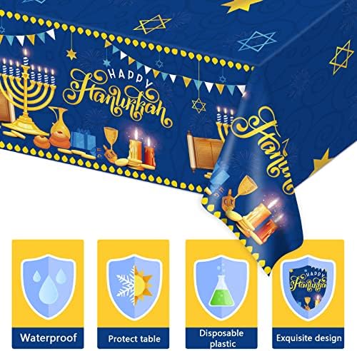 3 Pcs Hanukkah Tablecloths Blue Gold Fabric Decorations