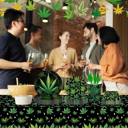 Parrtty Hurrican 2 PCS Weed Party Tablecloths 87x51 Inches Plastic Covers