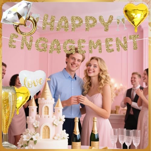 Champagne Gold Happy Engagement Banner Set