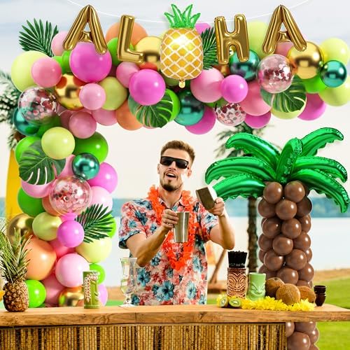 Tropical Luau Balloons Arch Garland Kit for Hawaiian Parties