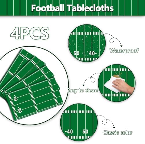 4Pcs Football Tablecloths 54x108 Inch Green Field Covers for Parties