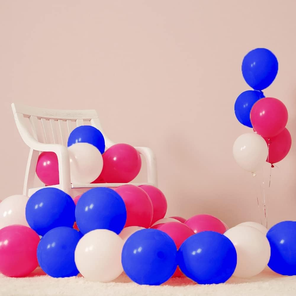 100pcs Royal Blue and White 12 Inch Latex Balloons with Ribbon