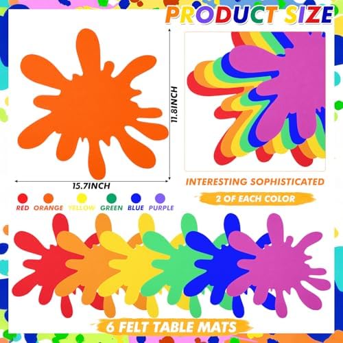 Tegeme 12 Pcs Rainbow Paint Splatter Felt Mats