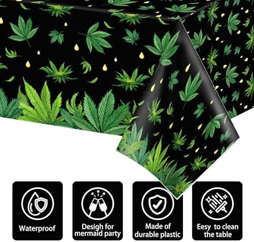 Parrtty Hurrican 2 PCS Weed Party Tablecloths 87x51 Inches Plastic Covers