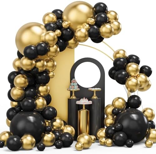 Black and Gold Balloons Garland Arch Kit 134pcs