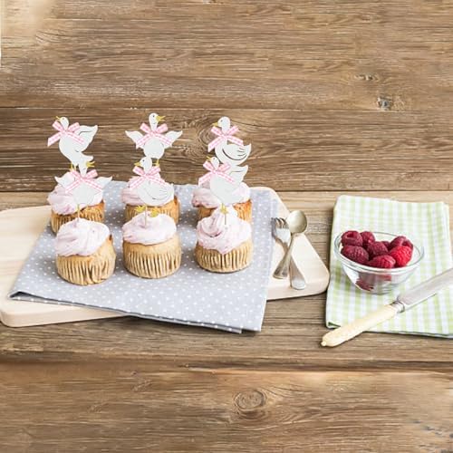 24 PCS Pink Bow Silly Goose Cupcake Toppers