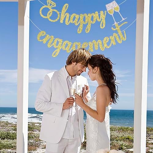 Palasasa Happy Engagement Banner - Gold Glitter Decorations Sign