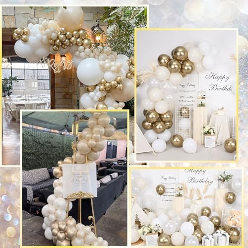 White and Gold 12-Inch Balloons for Parties