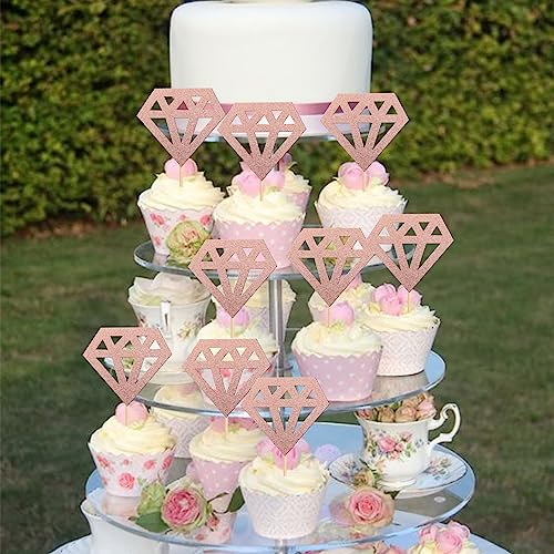 36 PCS Diamond Cupcake Toppers Rose Gold Glitter Cake Decorations