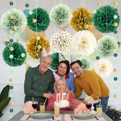 Green Wedding Party Decorations Set 16PCS Tissue Pom Poms Garland