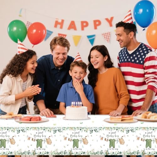 3PCS Waterproof Greenery Baby Shower Tablecloth for Gender Reveal Party