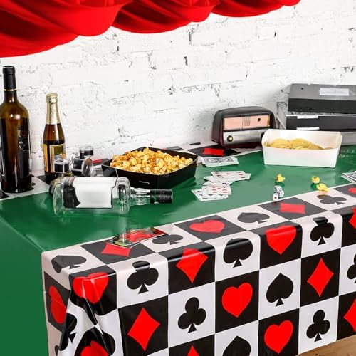 Hosuly 3 Pcs Casino Theme Tablecloths Poker Design Green 51x108 Inch