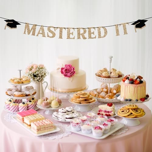 Gold Glitter Graduation Party Banner - Pre-Strung Garland 10ft Strand