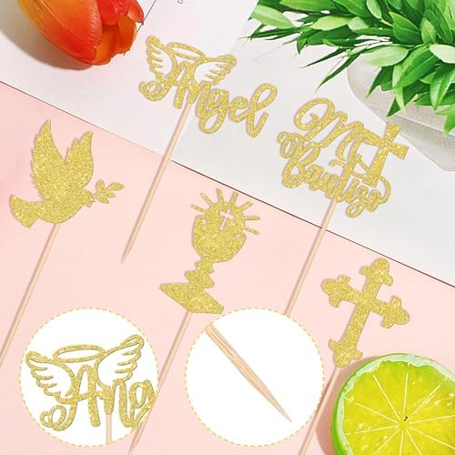 15PCS Gold Glitter Centerpiece Sticks for Baptism Party Decorations