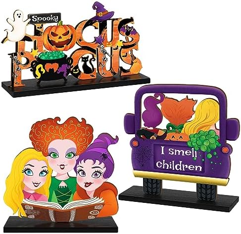 3 Piece Hocus Pocus Halloween Table Signs with Wooden Bases