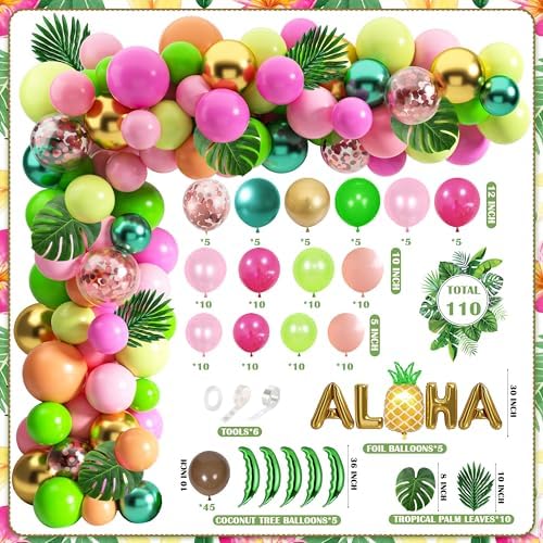 Tropical Luau Balloons Arch Garland Kit for Hawaiian Parties